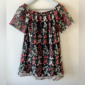 BB Dakota Floral Embroidered Mesh Off-Shoulder Mini Dress-S-festival flirty